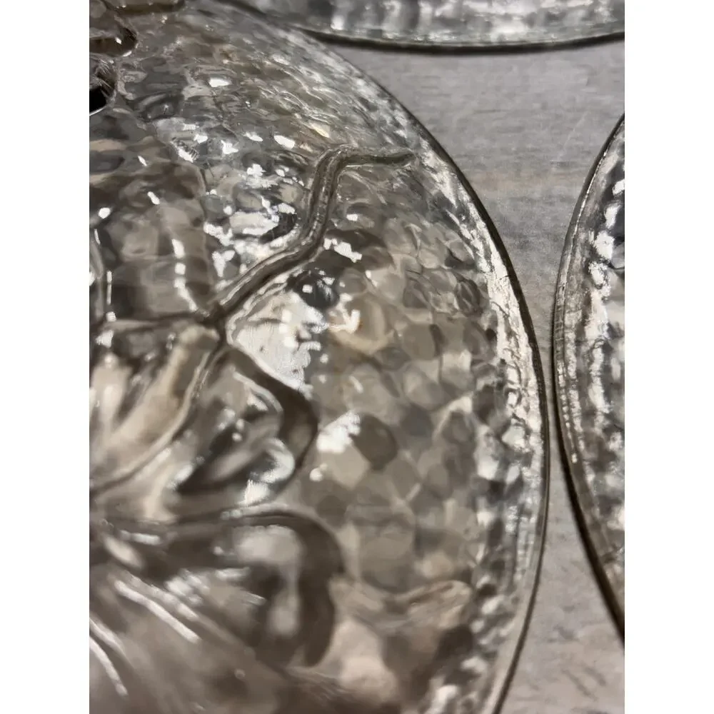 Set of 3 VINTAGE PRESSED GLASS SNACK PLATES ANCHOR HOCKING RAINFLOWER PATTERN!